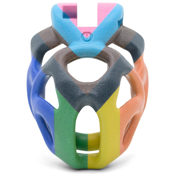 The front of a pride Hera barrel lock cage in XS size.