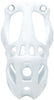 White Hera chastity cage in large size with a hexlock system.