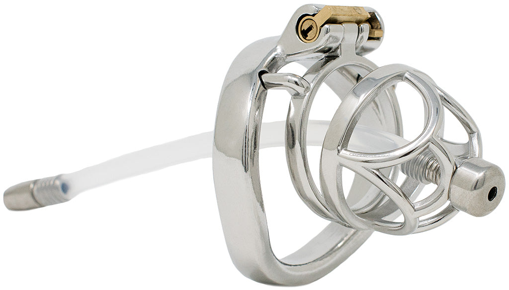 JTS S202 medium chastity device with a urethral tube and curved ring