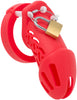 Red HoD601 silicone chastity cage with a padlock.