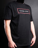 A black short-sleeve t-shirt with a red outlined box graphic on the chest containing the text 'GOOD GIRL' in white, worn by slave D against a dark background.