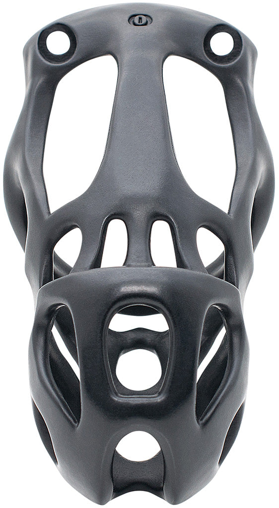 Black Hera chastity cage in large size with a hexlock system.
