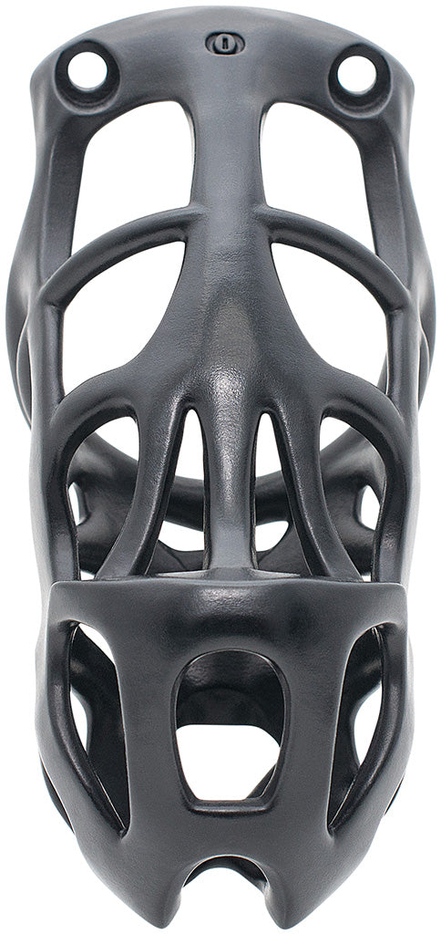 Black Hera chastity cage in XL size with a hexlock system.
