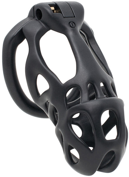 Large size black Hera chastity with a barrel lock system.