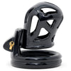 Side view of the black HoD228 showing four air vents in the side of the cage in different shapes.