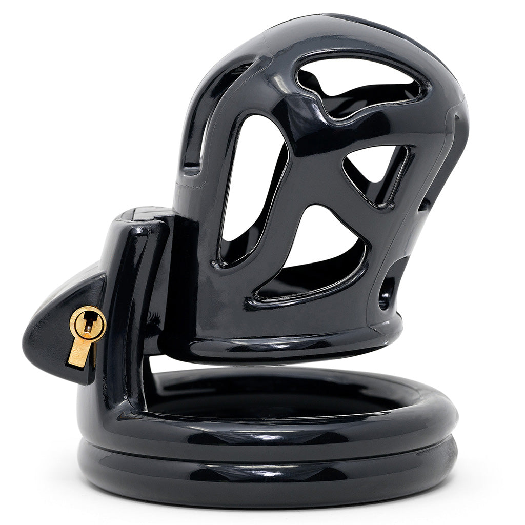 Side view of the black HoD228 showing four air vents in the side of the cage in different shapes.