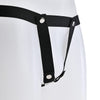 Close up of the black elastic straps, metal buttons and o-ring.