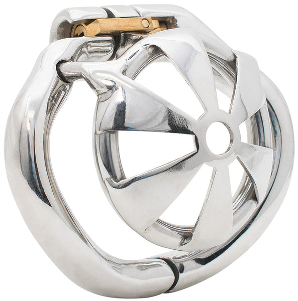 Steel HoD S146 male chastity device with a hinged back ring.