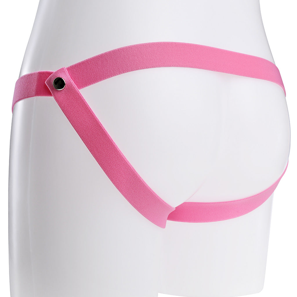 Jockstrap style rear of the pink waist strap.
