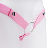 Close up of the pink belt with a metal o-ring on a mannequin against a white background.