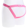 Jockstrap rear design with metal buttons on the pink strap.