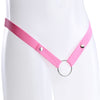 Pink elastic waist strap with multiple button poppers on the front attached to a metal o-ring.