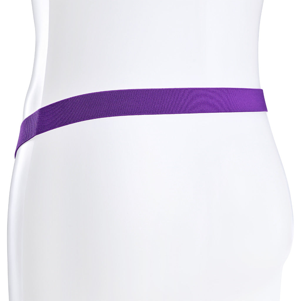 The rear of the strap with a single purple elastic band.