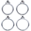 Four polished stainless steel O-shaped back rings arranged in a 2x2 grid on a plain white background.