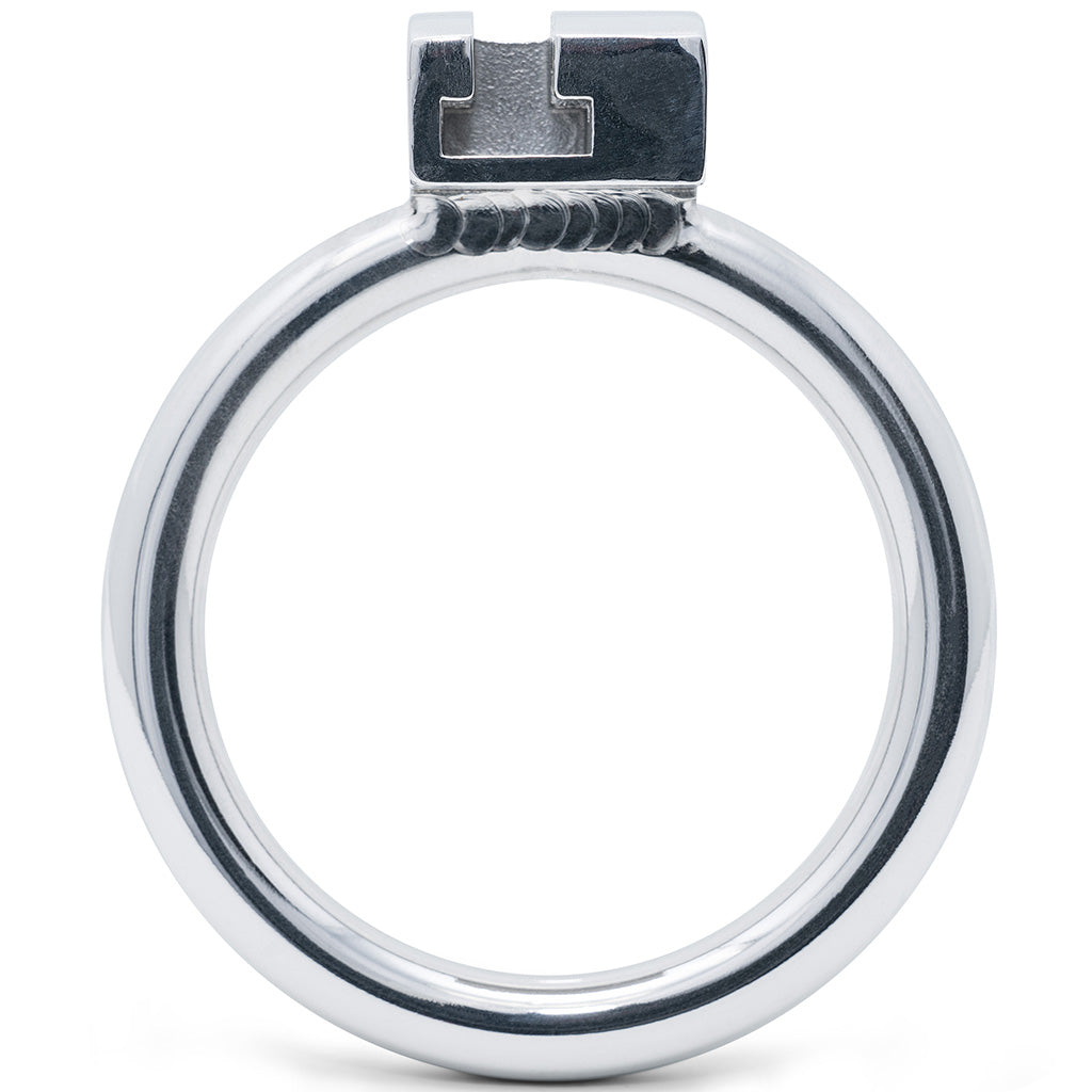 A polished metal circular back ring with a 50mm internal diameter and a t-shaped slot locking enclosure, shown against a plain white background.