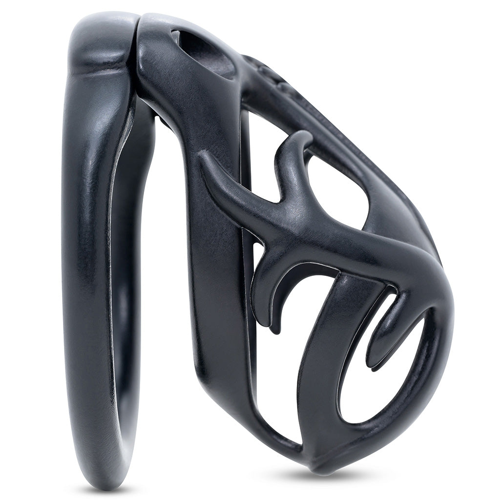 Side view of the black Orion hexlock cage kit showing the antler design.
