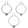 Three polished metal circular hinged back rings in different sizes, arranged on a plain white background.