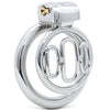 A polished stainless steel cage kit featuring 3 interconnected oval bars with an attached back ring with a lock mechanism on the top, shown against a plain white background.