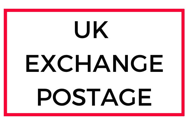 UK exchange postage text inside a red border.