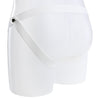 Jockstrap style rear of the white waist strap.