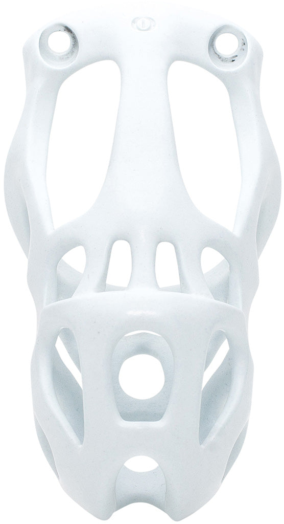 White Hera chastity cage in large size with a hexlock system.