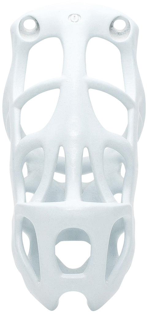 White Hera chastity cage in XL size with a hexlock system.