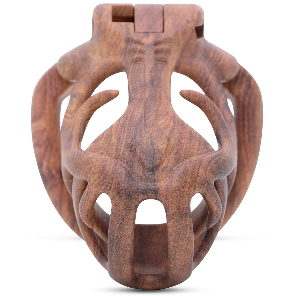 Front of the Orion wood effect chastity kit.