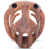 Front of the Orion hexlock wood effect chastity kit with two black screws.