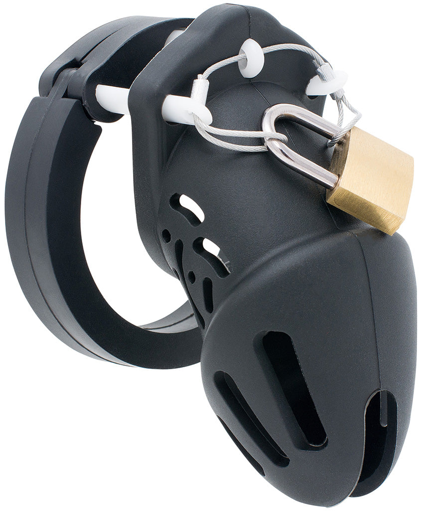 Black HoD601S small silicone chastity cage with a padlock.