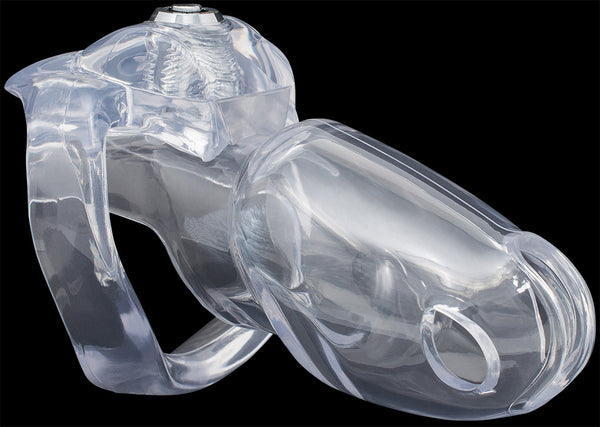 Maxi size clear House Trainer V5 chastity device.