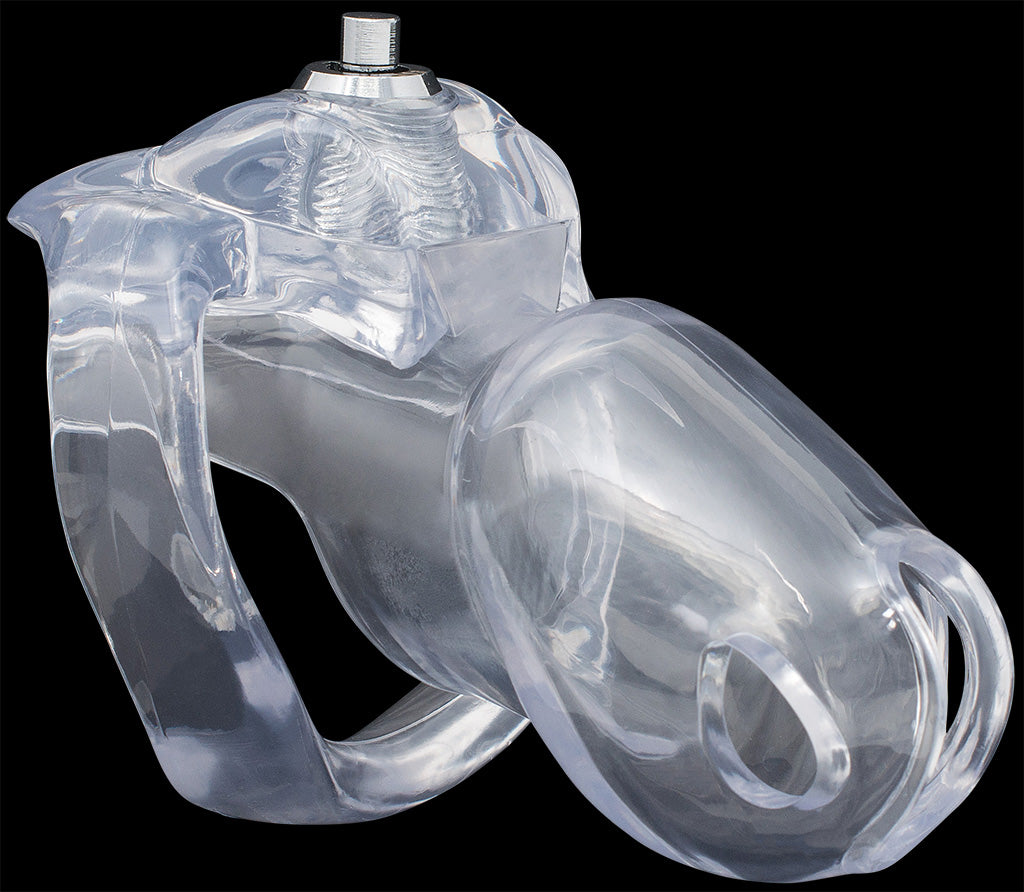 Standard size clear House Trainer V5 chastity device.