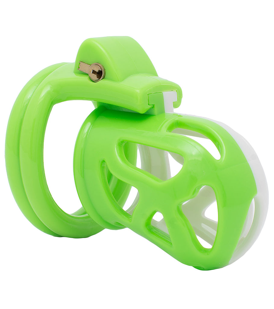 Green and white HoD228 male chastity device