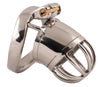 Small size stainless steel S87 chastity cage with a smooth tube and domed metal bars on the head.