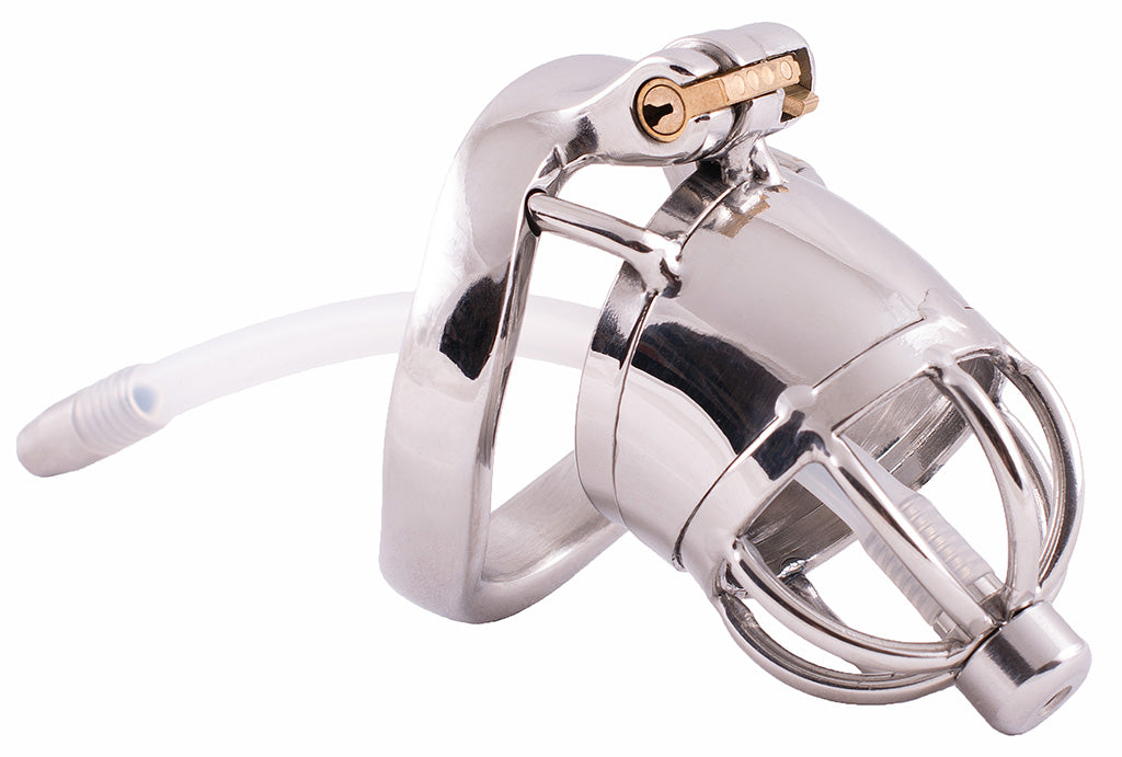 Small steel S88 male chastity device with urethral tube