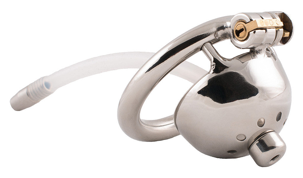 Ultra small steel HoD S93 male chastity device with attached urethral tube
