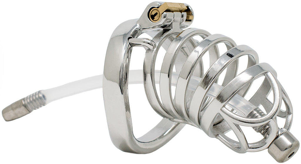 JTS S202 XXL chastity device with a urethral tube and curved ring