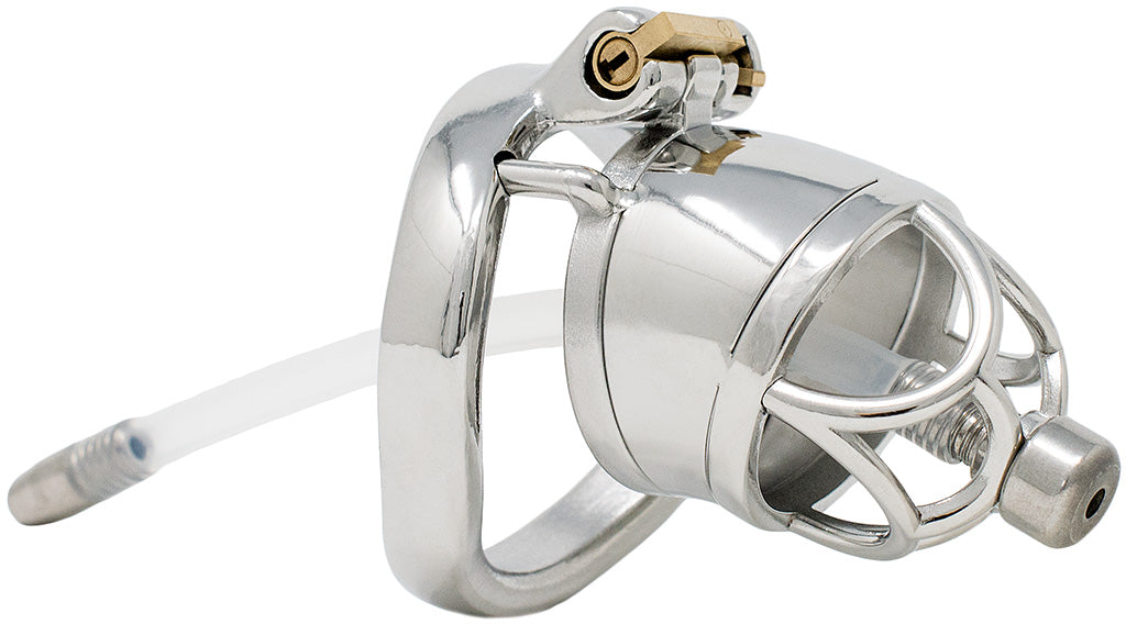 JTS S204 standard chastity device with a urethral tube and curved ring