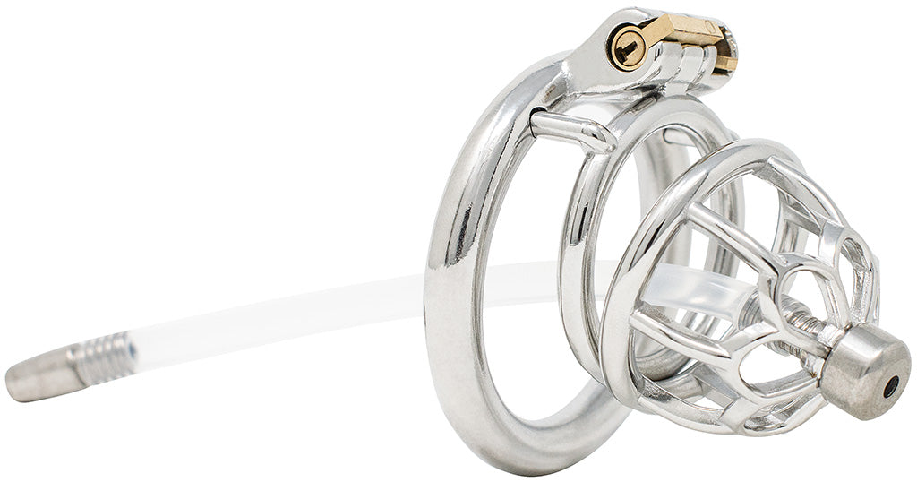 JTS S206 medium chastity device with a urethral tube and circular ring