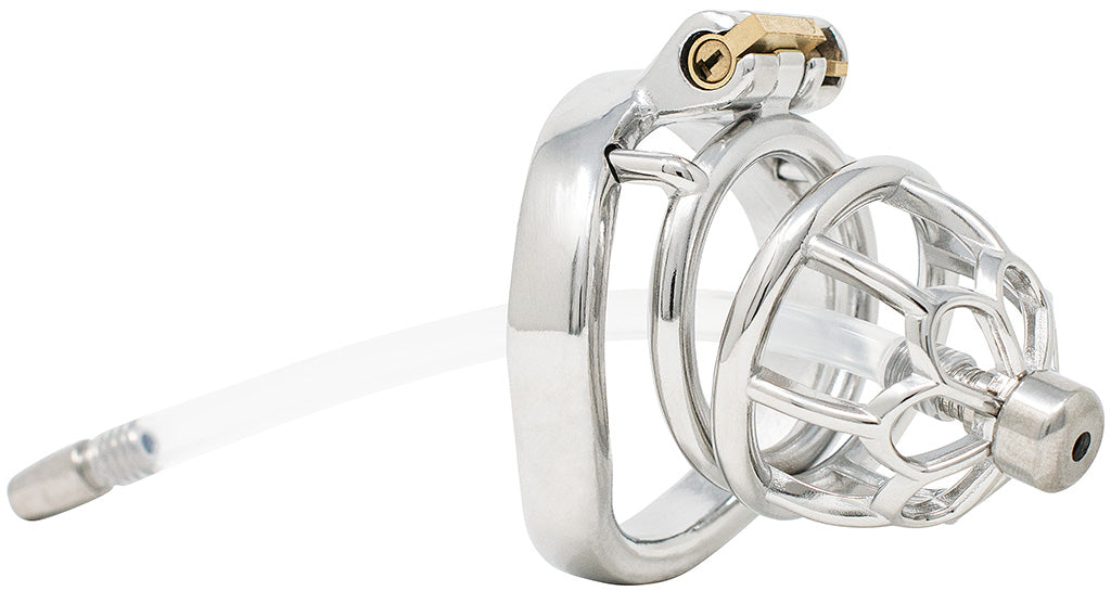 JTS S206 medium chastity device with a urethral tube and curved ring