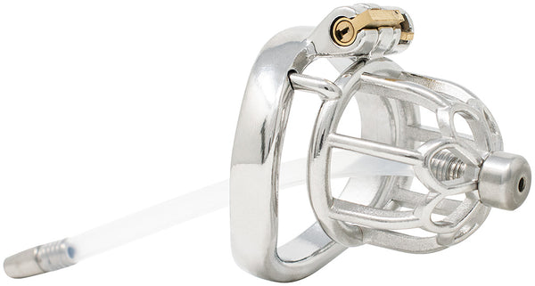 JTS S206 small chastity device with a urethral tube and curved ring