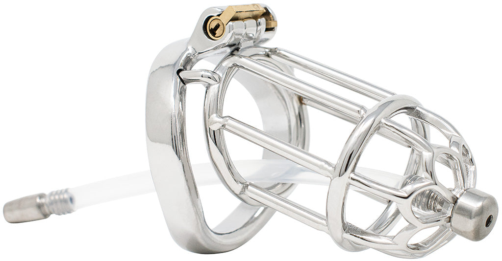 JTS S206 XXL chastity device with a urethral tube and curved ring