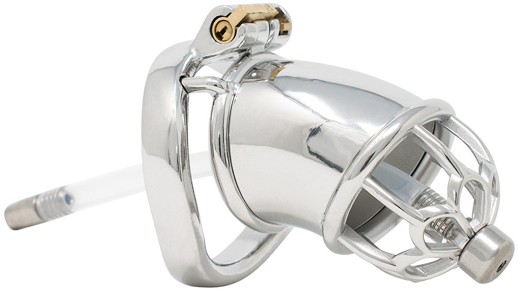 JTS S208 large chastity device with a urethral tube and curved ring
