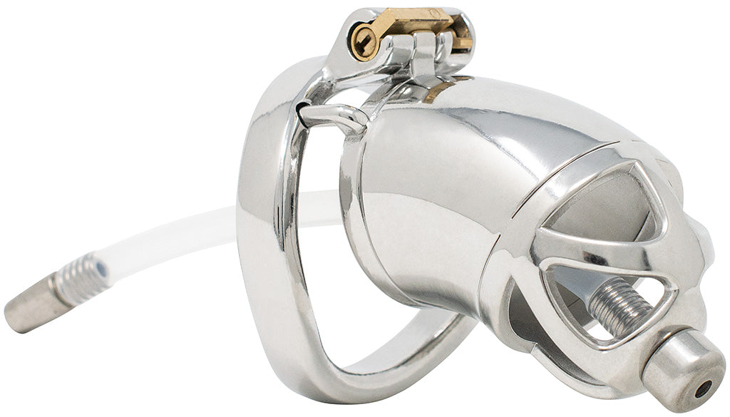 JTS S212 large chastity device with a urethral tube and curved ring