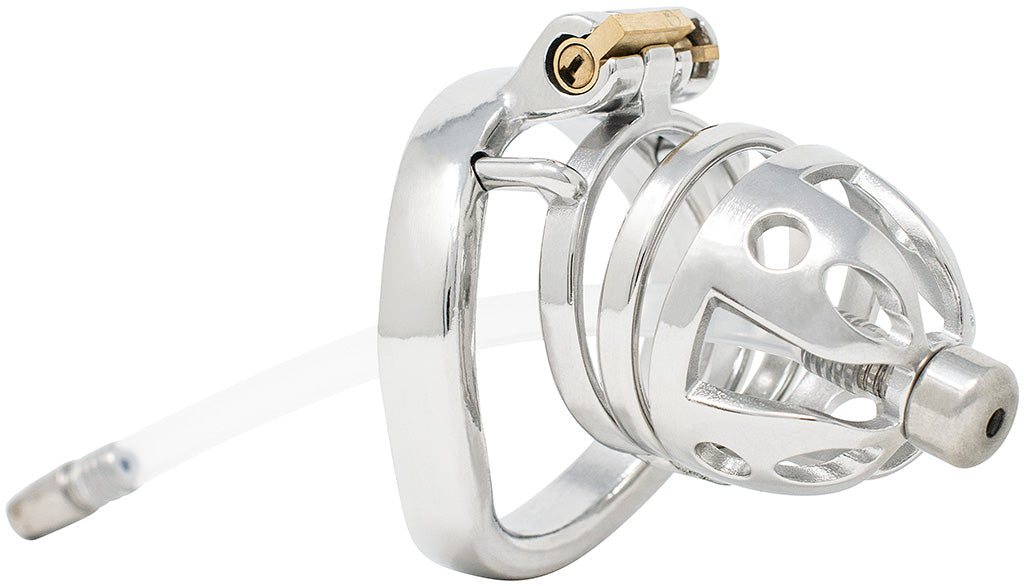 JTS S214 large chastity device with a urethral tube and curved ring