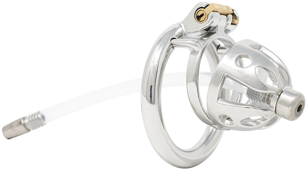 JTS S214 medium chastity device with a urethral tube and circular ring