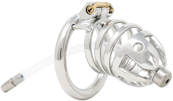 JTS S214 XL chastity device with a urethral tube and circular ring