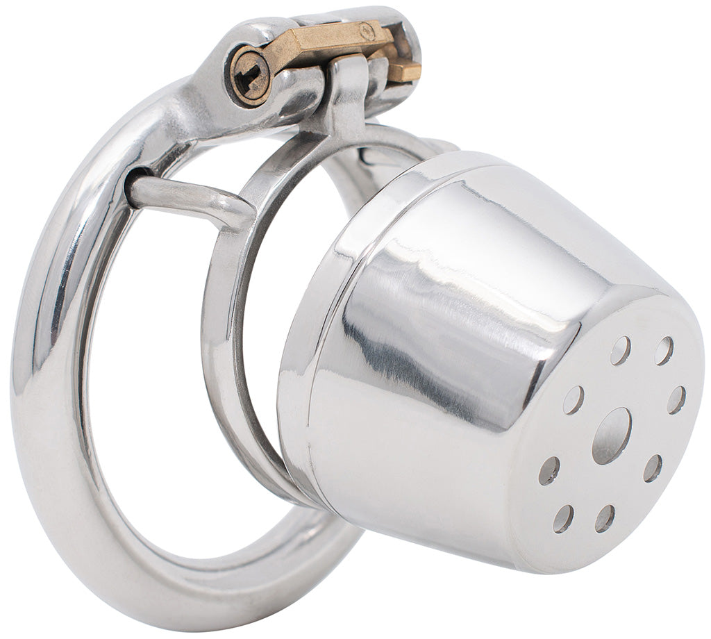 Steel JTS S217 medium male chastity device with a circular ring