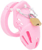 Pink HoD601S small silicone chastity cage with a padlock.