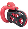 Red and black HoD228 plastic chastity cage with a wider rounded head and a double back ring.