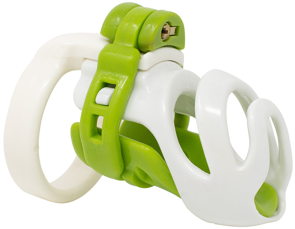 Standard white and green PC1 male chastity device